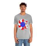 Patriotic Sunflower, Red White and Blue flower and Butterflies, 4th of July, USA, Flag sunflower, American Shirt, Merica, Stars and Stripes